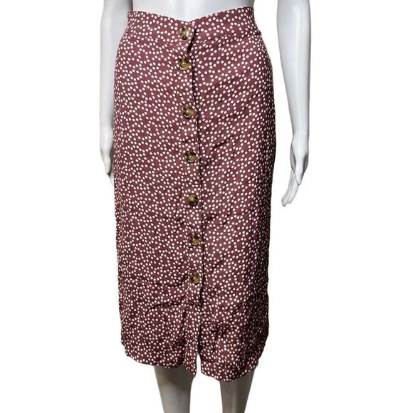 Express Polka Dot ButtonDown Midi Skirt Pink and White Size XS - Picture 1 of 4